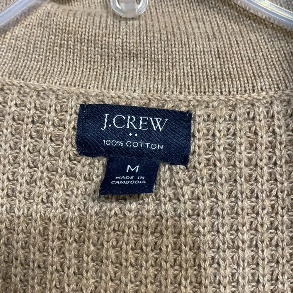 J CREW MENS WAFFLE KNIT ZIP PULLOVER SWEATER MEDIUM TAN BEIGE_3